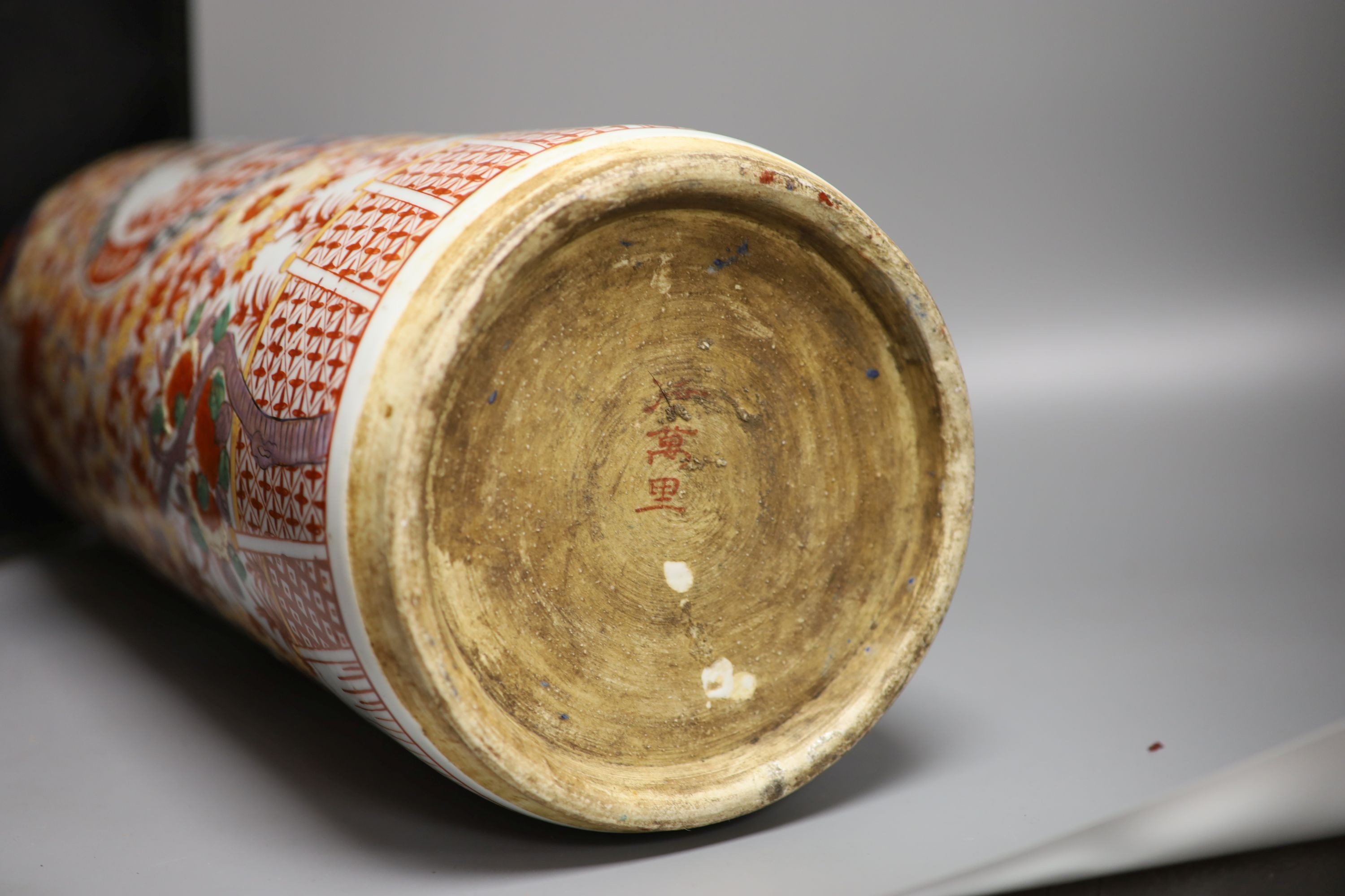 An Imari pattern cylindrical stick stand
